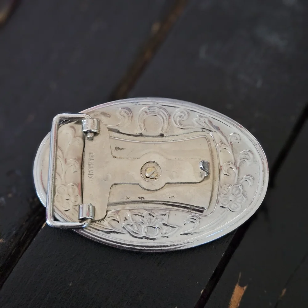 Silver and Gold Bull Skull Kids Belt Buckle Engraved Floral Horseshoe